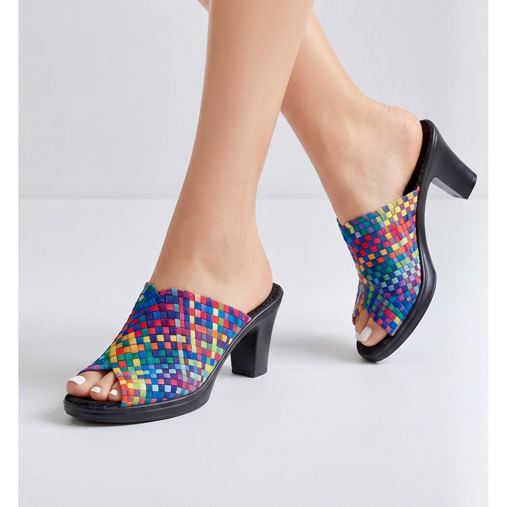 Bernie Mev Sun Texas Euro 39 US 8 Woven Peep Toe Mule Womens Multi-Color Rainbow